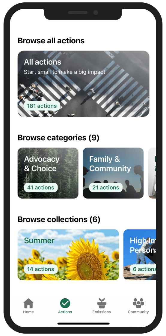 mobile app actions screen